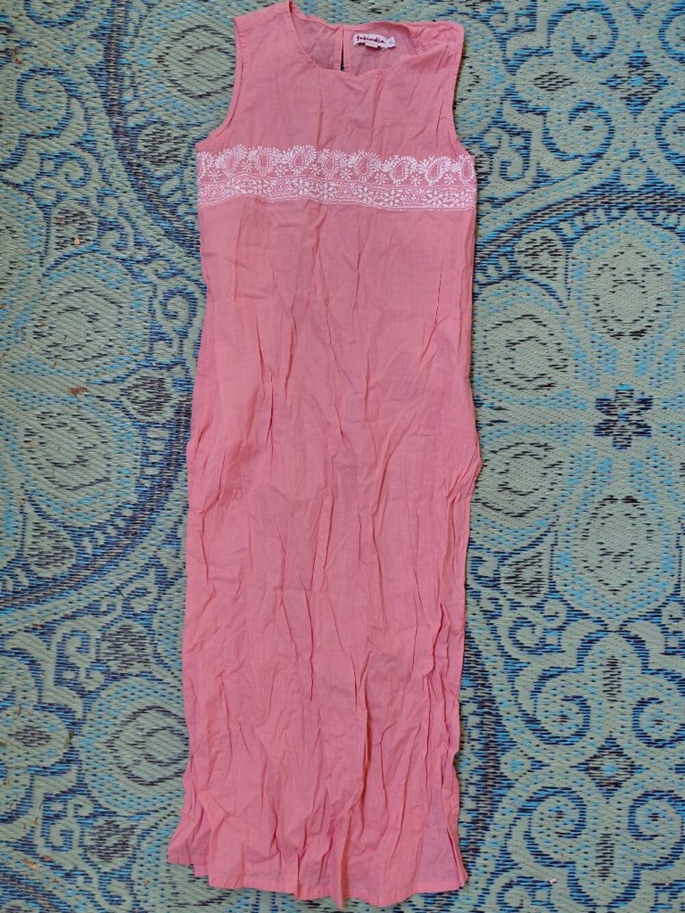 Fabindia sleeveless maxi dress w/ embroidered lace detailing